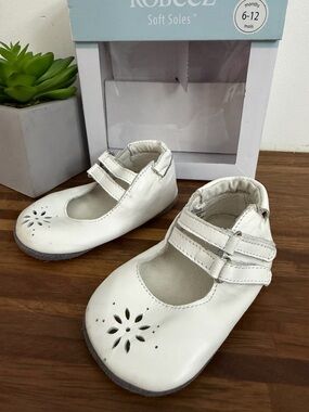 Robeez White Leather Double-Strap Mary Jane Baby Shoes - 6-9m